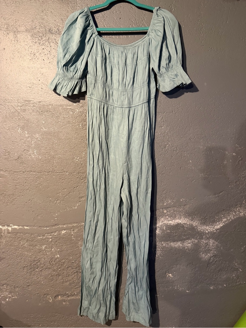 Light Blue Women's Jumpsuit with Puff Sleeves